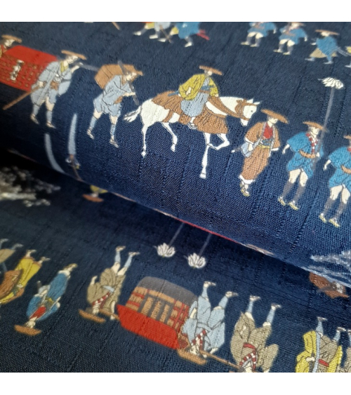 Tela de dobby japonés "El viaje del samurai" en azul