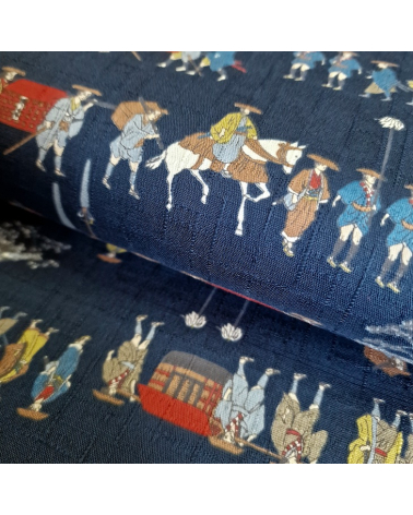 Tela de dobby japonés "El viaje del samurai" en azul