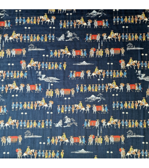 Tela de dobby japonés "El viaje del samurai" en azul