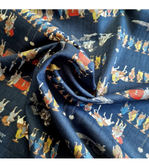 Tela de dobby japonés "El viaje del samurai" en azul