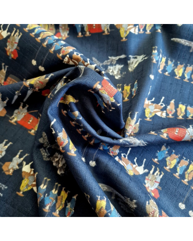 Tela de dobby japonés "El viaje del samurai" en azul