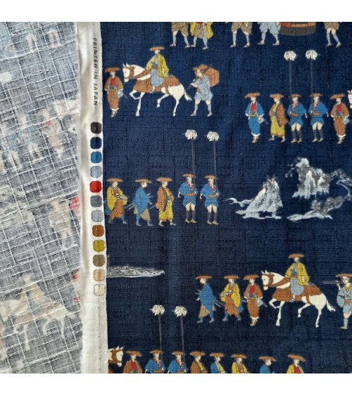 Tela de dobby japonés "El viaje del samurai" en azul