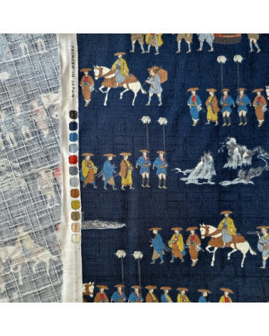 Tela de dobby japonés "El viaje del samurai" en azul