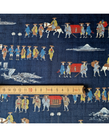 Tela de dobby japonés "El viaje del samurai" en azul
